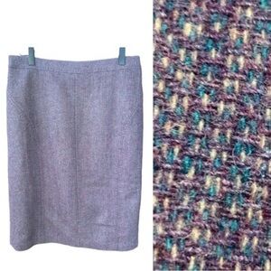 NEW Tweed Skirt Coldwater Creek Wool Blend Purple Blue Cream Womens Sz 8